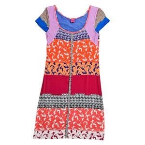 Y2K Vtg Save The Queen Italy Patchwork Knit Dress Multi Print Boho Small